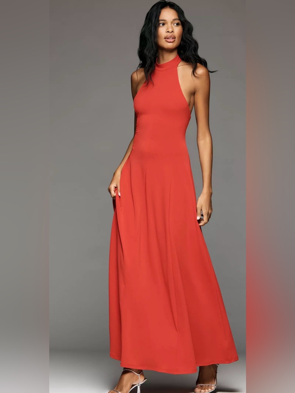 By Anthropologie Halter Open Back A-Line Maxi Dress Haute Red Formal Evening NWT - Picture 1 of 12